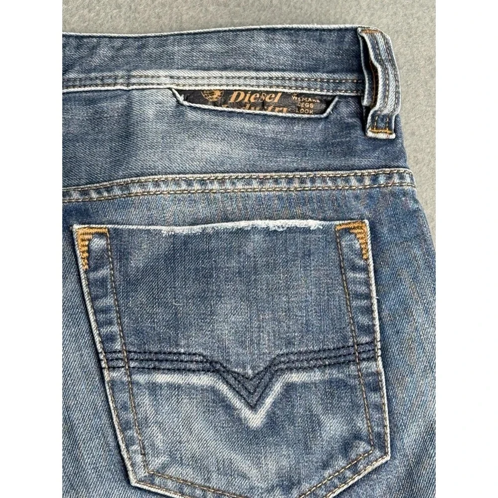 Diesel Safado Jeans Mens 33x34 Medium Wash Blue Slim Straight Distressed Denim